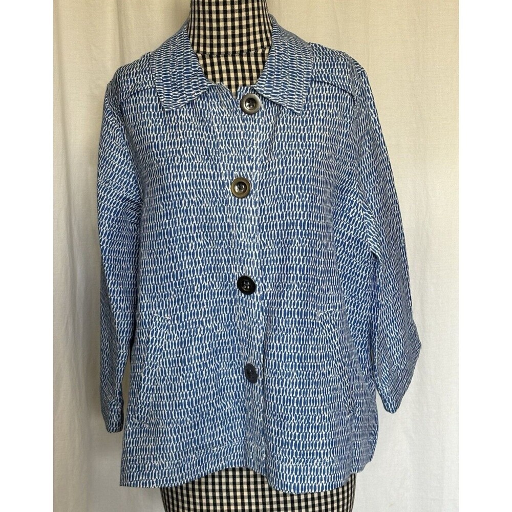 Christopher & Banks Blue All over Pattern Linen Blend Shirt Jacket Big Button M